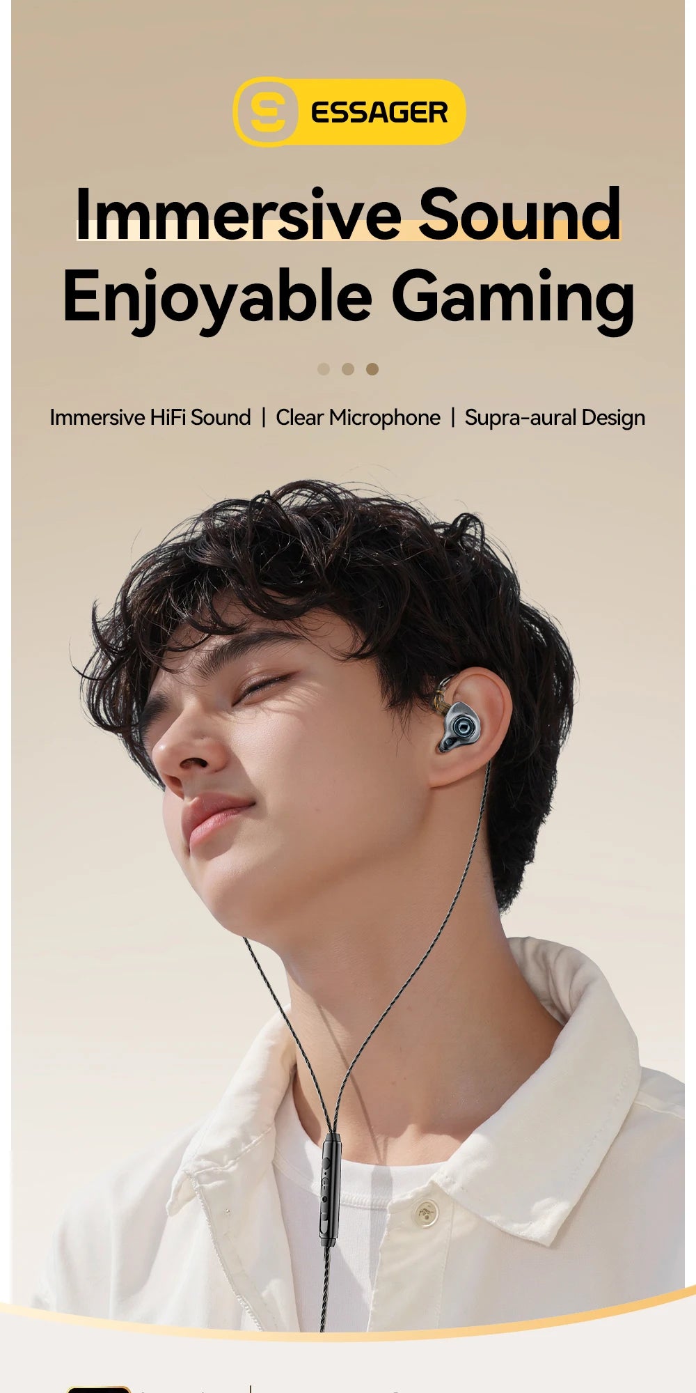 ESSAGER S25 3.5mm Detachable Wired Earphones