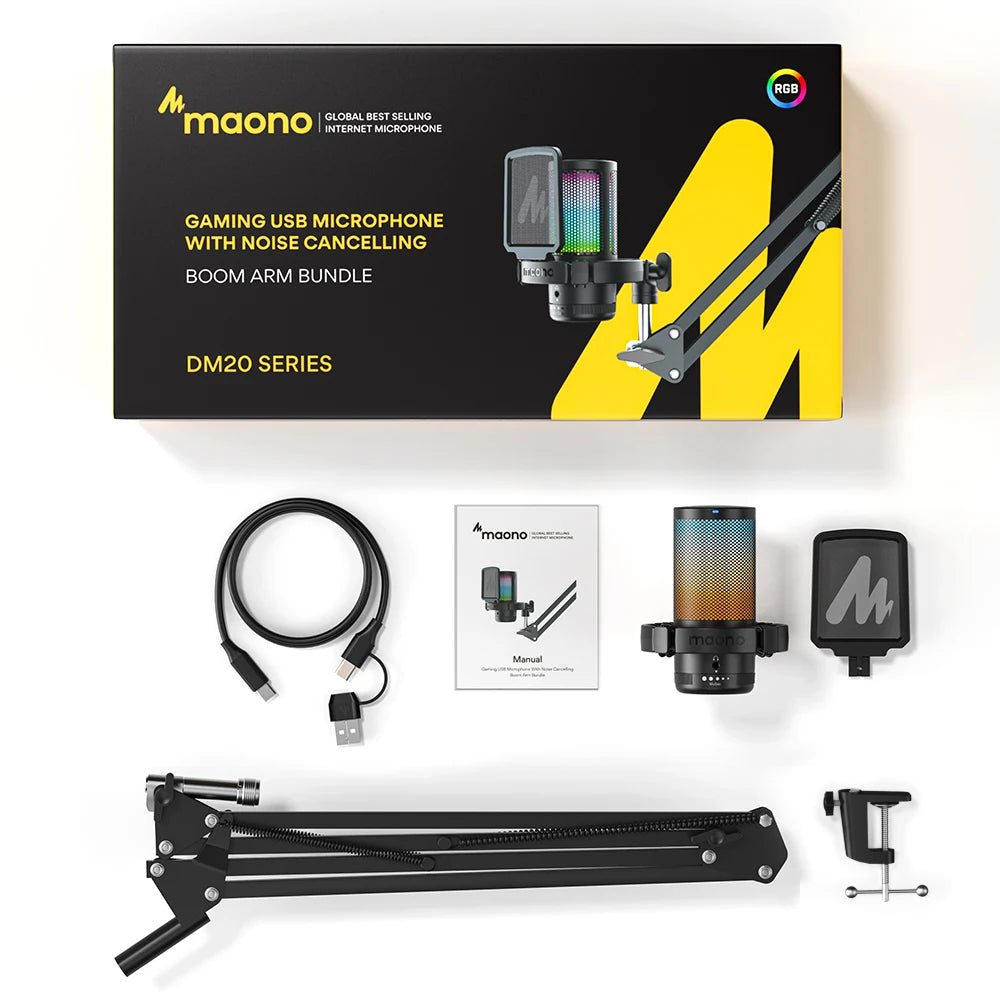 MAONO DGM20S RGB Streaming Microphone & Boom Arm
