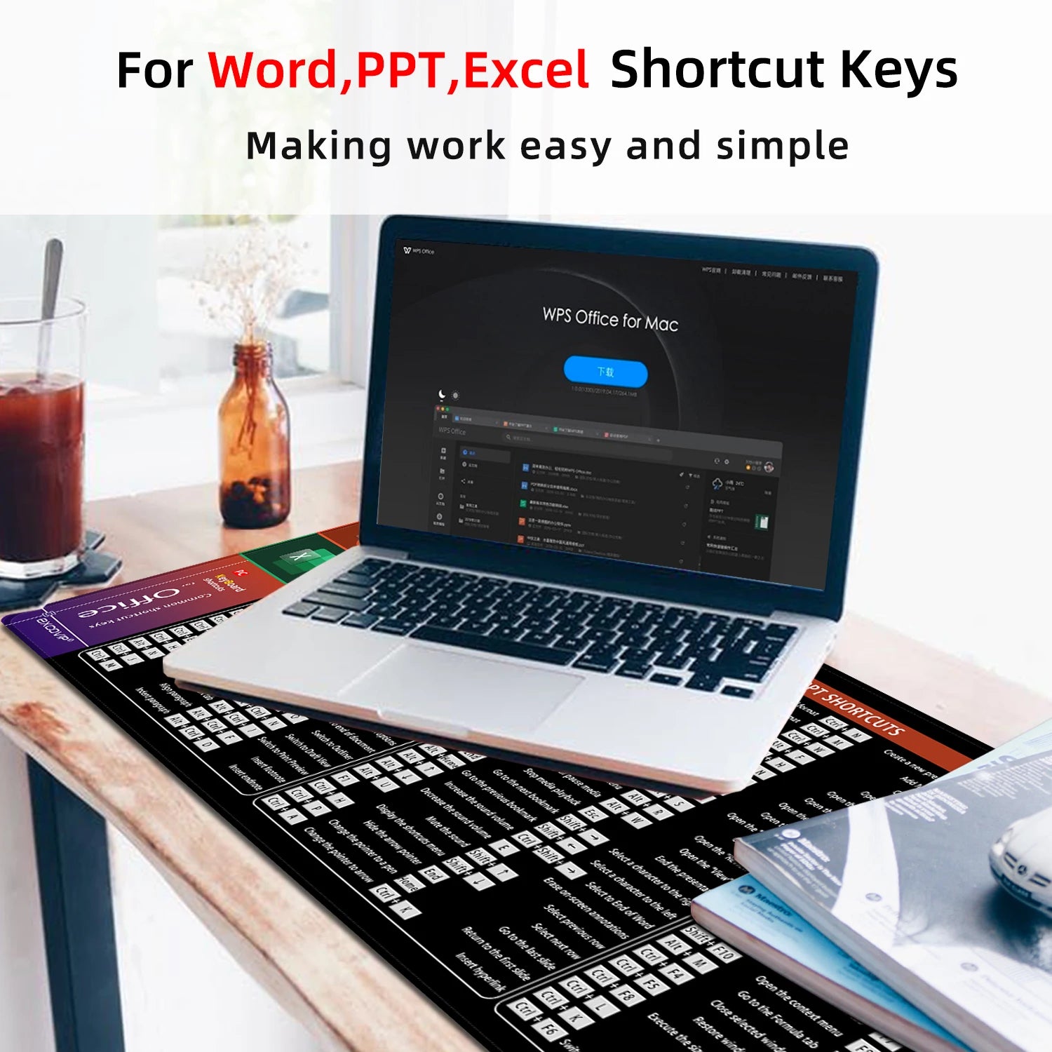 EXCOVIP Large Mouse Pad, Office Shortcut Mouse Pad, Extended Computer Mouse Pad/Desk Mat With Stitched Edges For Word/Excel/PPT (600x300mm) 0190