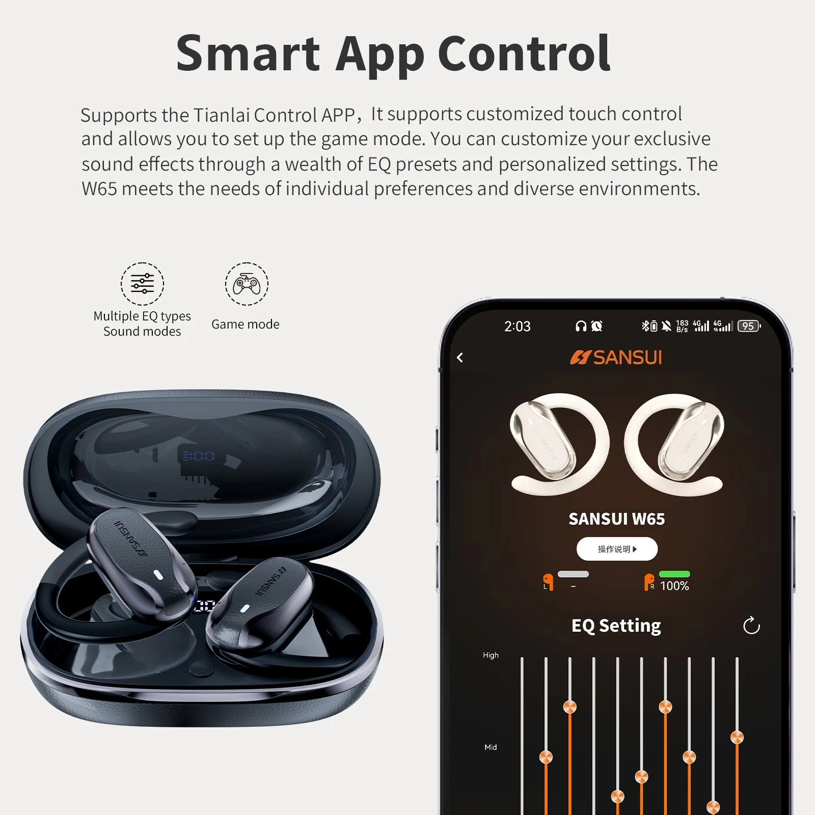 SANSUI W65 Bluetooth Wireless Open Ear Headphones