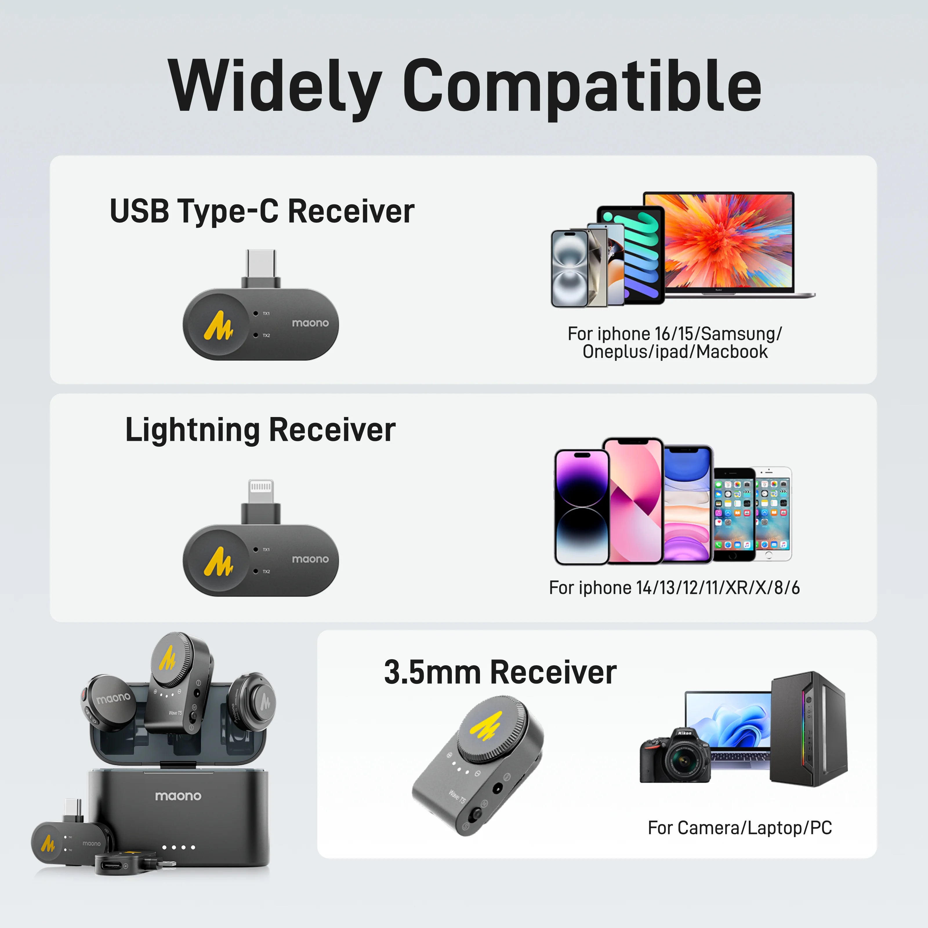 MAONO Wave T5 Mini Wireless Microphone with Voice Filters