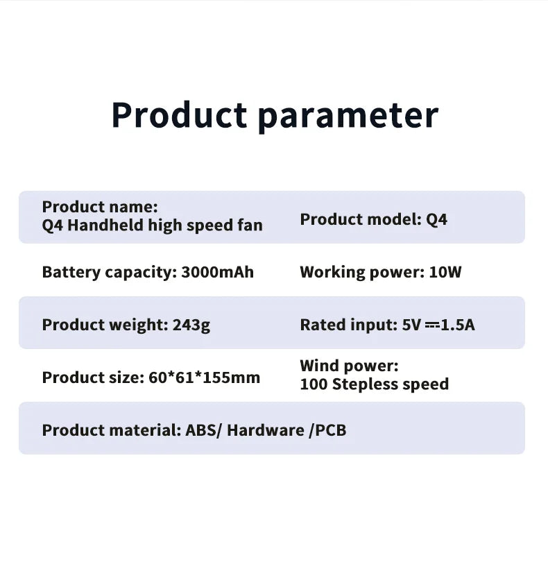 KINSCOTER Q4 Rechargeable Portable Handheld Fan
