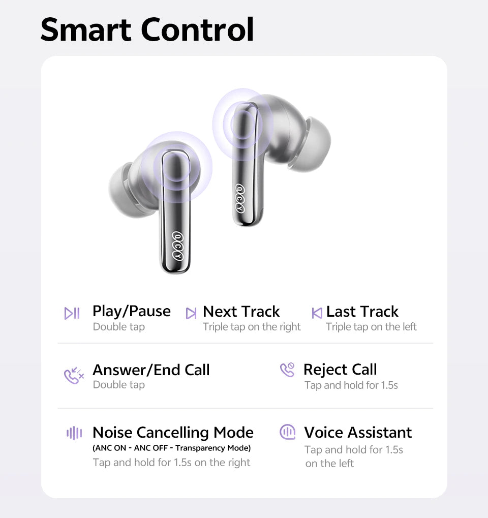 QCY MeloBuds N70 Adaptive Noise Cancelling Bluetooth Wireless Earphones