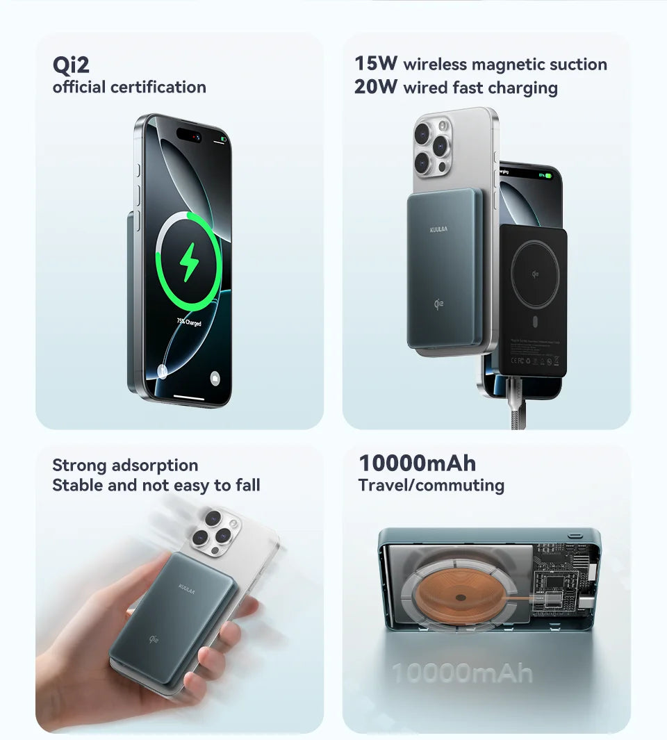 KUULAA Qi2 15W 10000mAh Magnetic Portable Charger and Power Bank