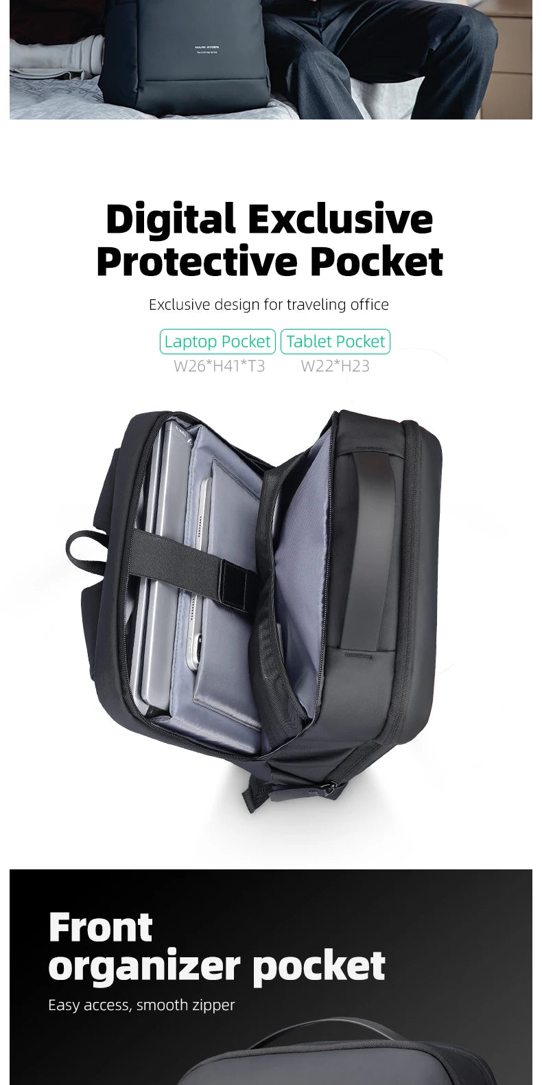 MARK RYDEN MR6075 Business Travel Backpack with USB Charging Port