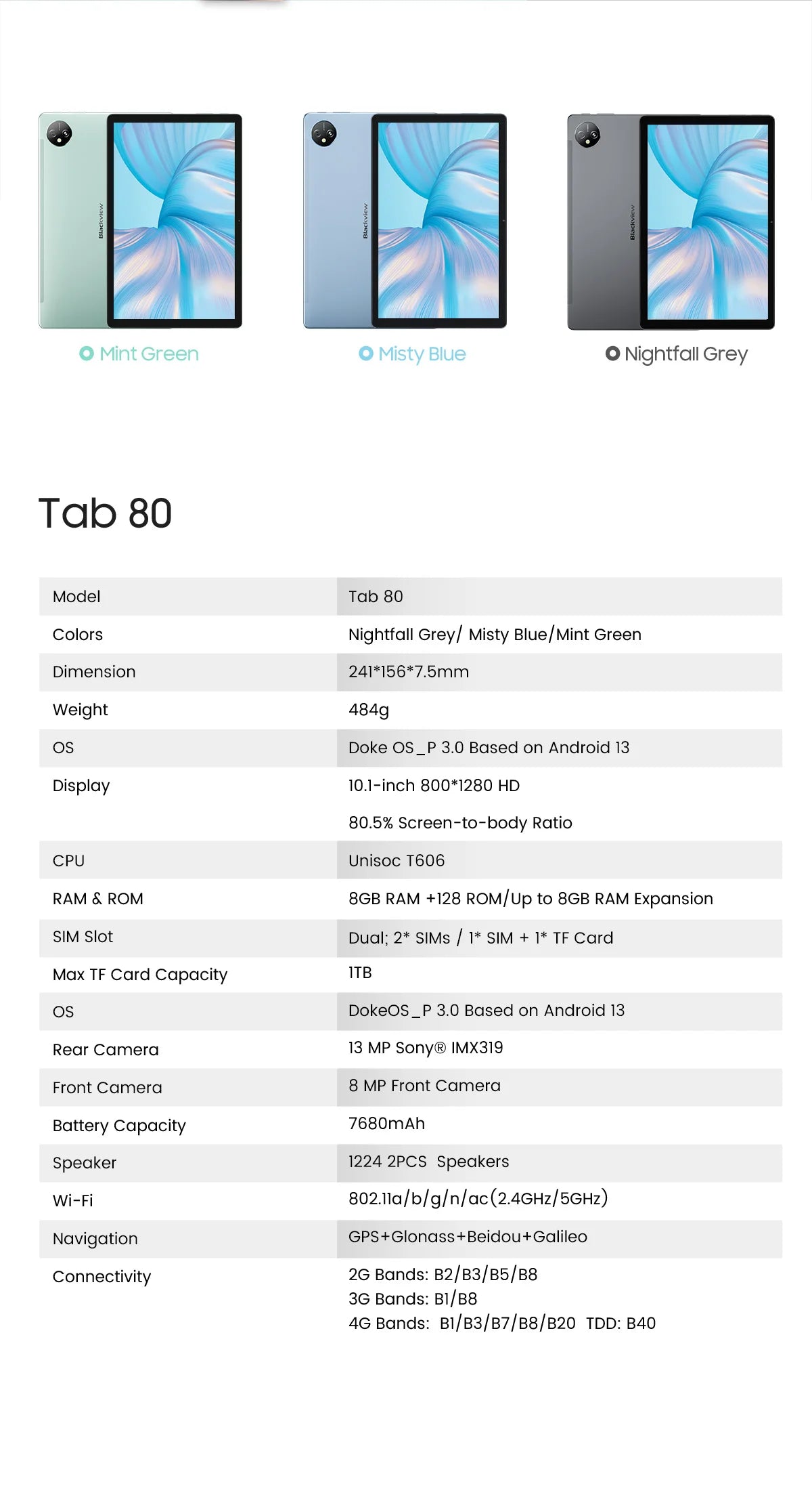 BLACKVIEW Tab 80 WiFi 10.1" HD Android Tablet - 128GB