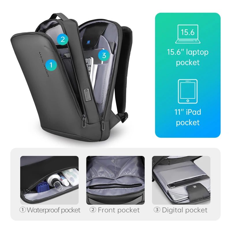 MARK RYDEN MR9008 Business Travel Backpack with USB Charging Port