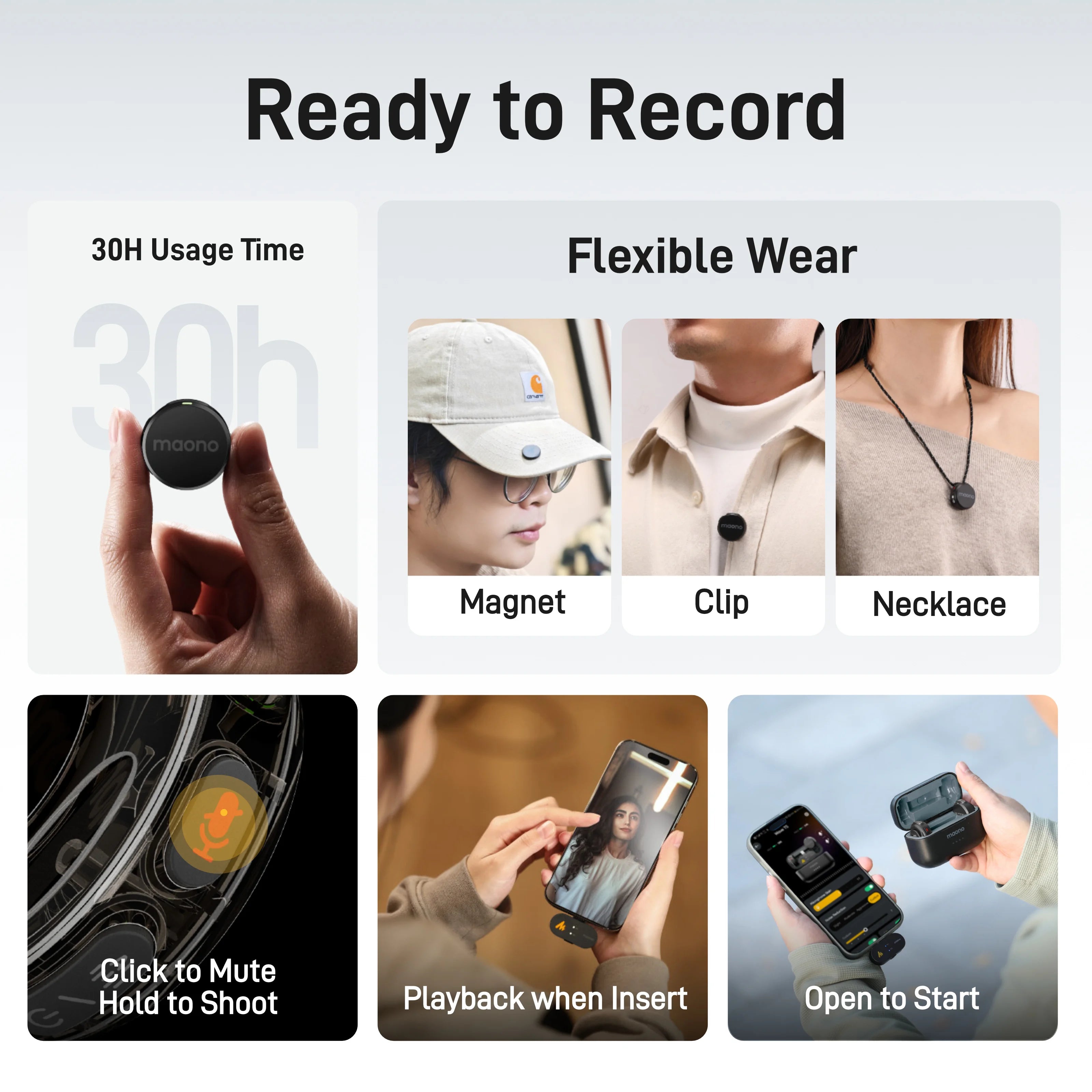 MAONO Wave T5 Mini Wireless Microphone with Voice Filters