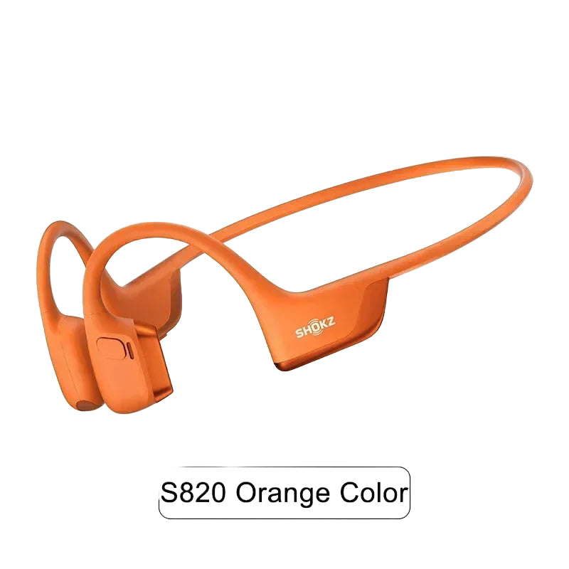 Orange SHOKZ headphones on a white background with 'SHOKZ' branding.