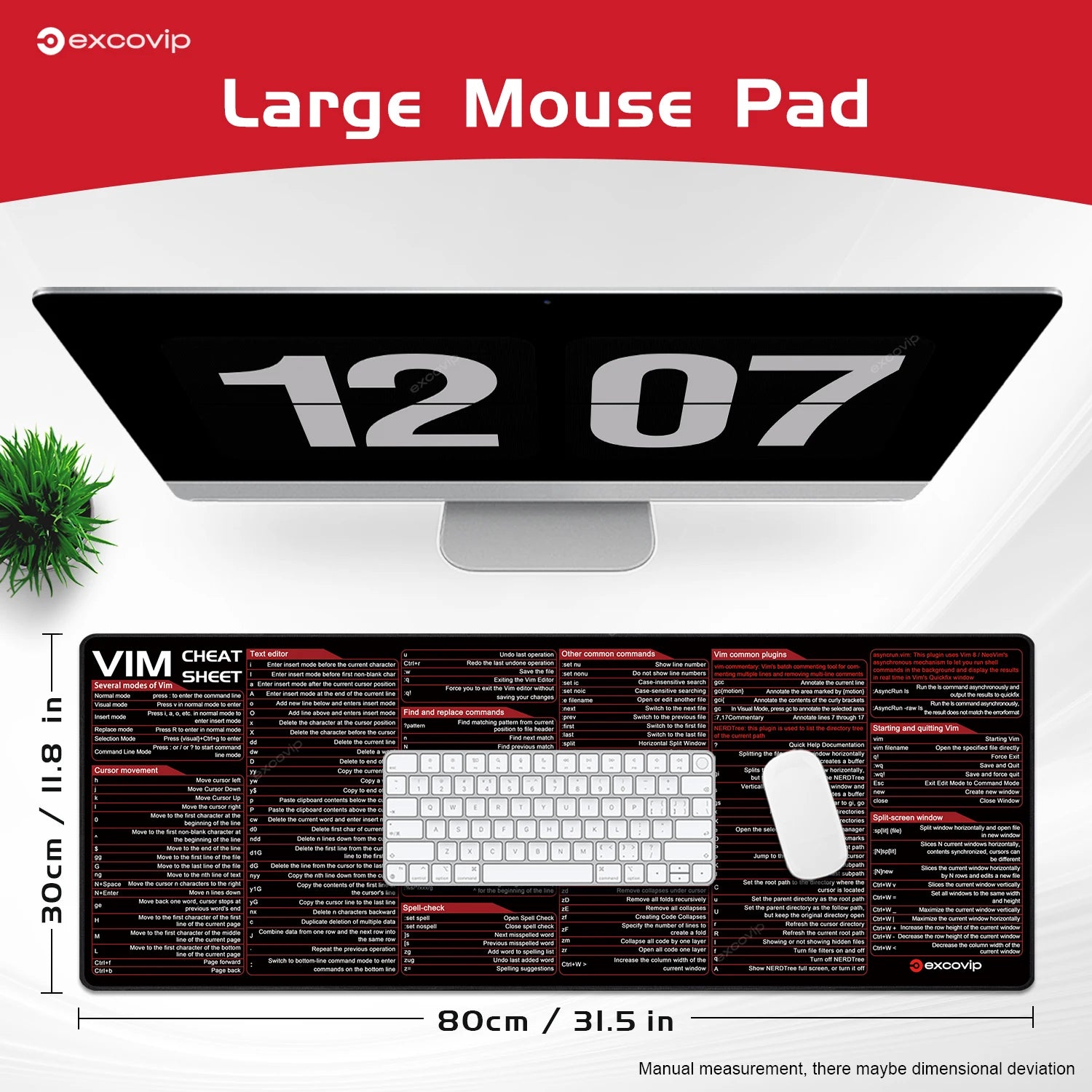 EXCO Non-Slip VIM Cheat Sheet Desk Mat & Gaming Pad