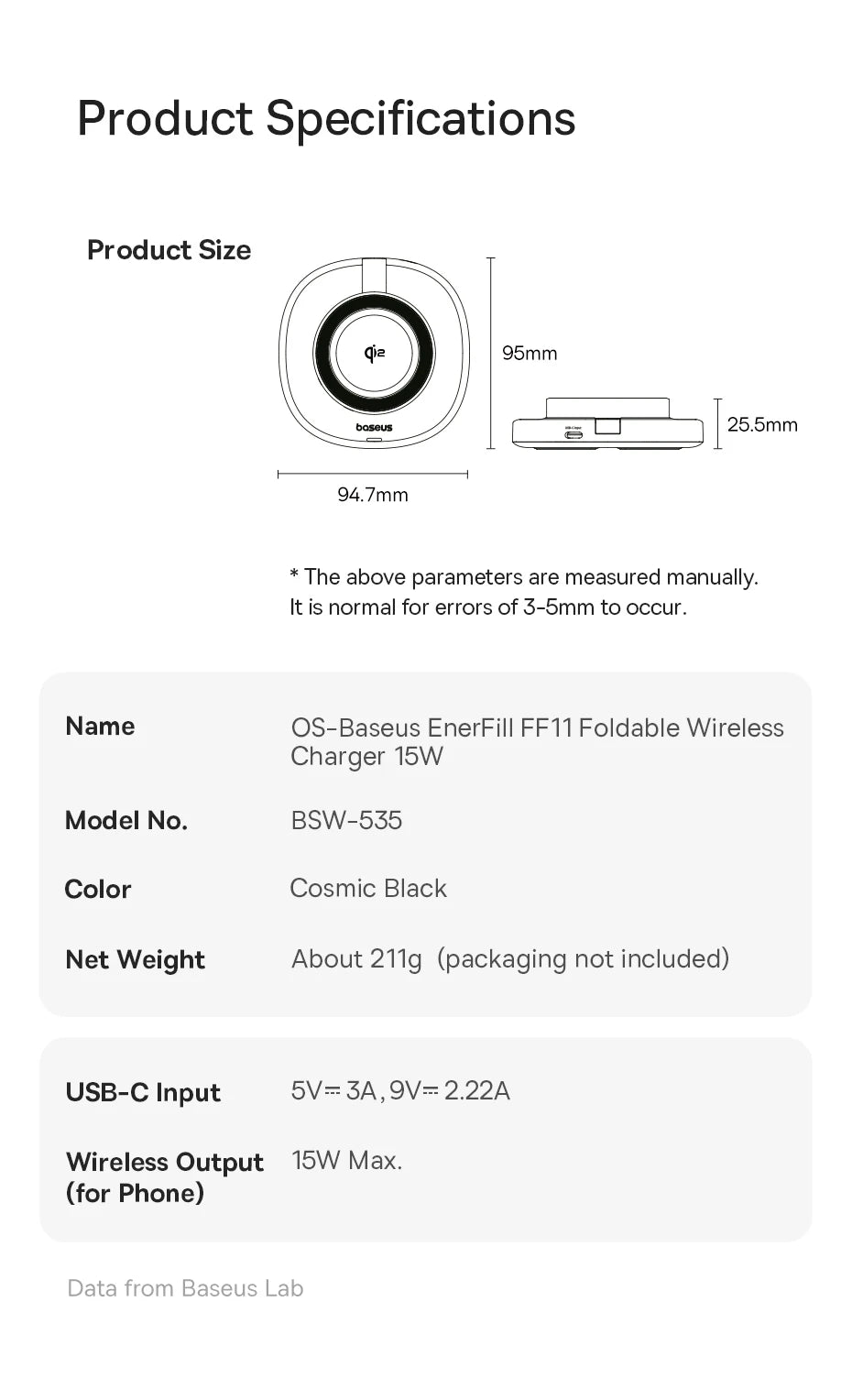 BASEUS Enerfill Qi2 Foldable Wireless Charger Stand