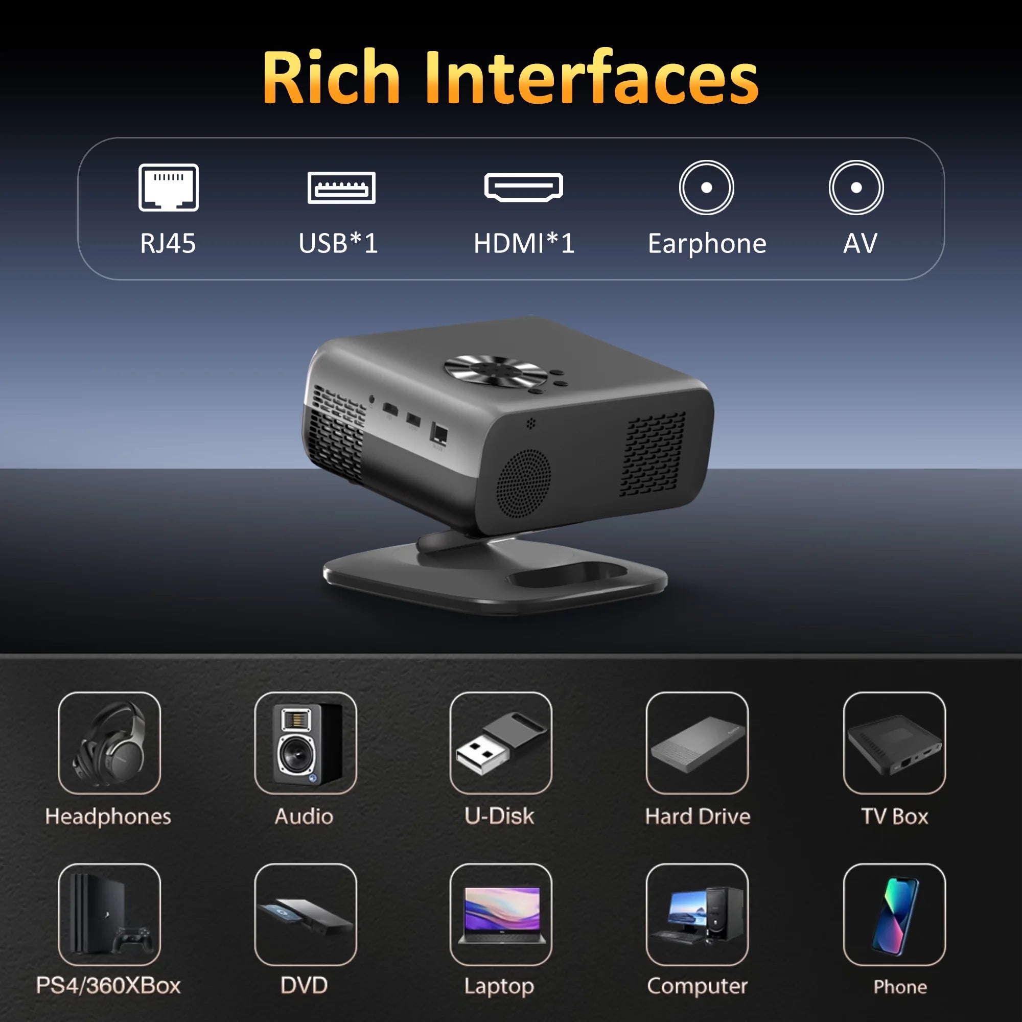 HORLAT M4 25000 Lumens 4K Smart Home Cinema Projector & Stand