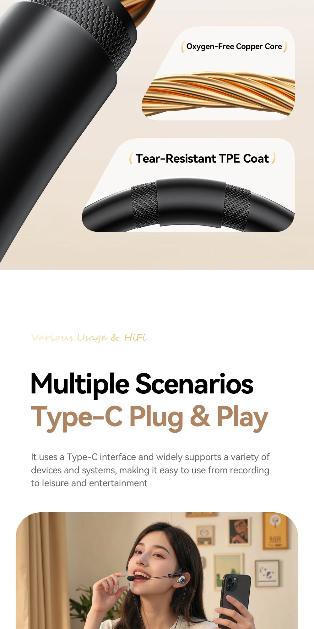 ESSAGER SK1 Karaoke Wired Earphones with Built-in Sound Card