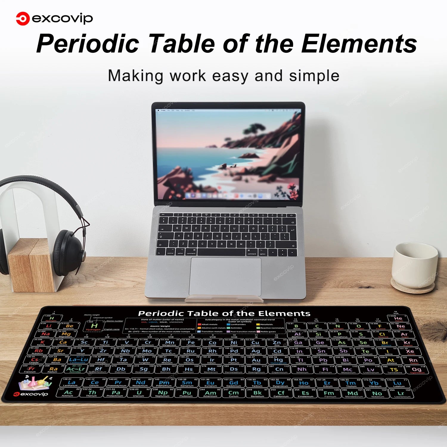 EXCO Non-Slip Periodic Table Desk Mat & Gaming Pad