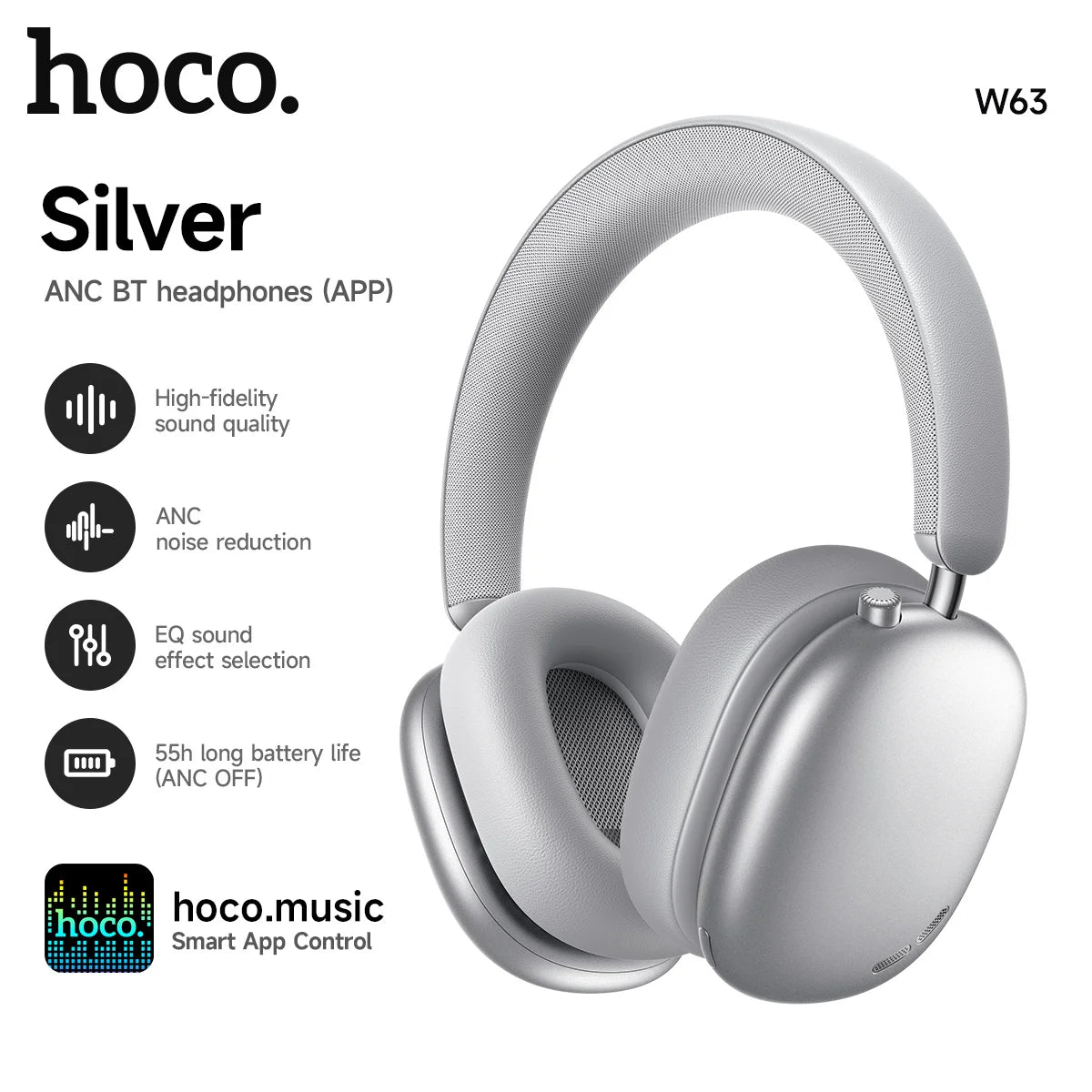 HOCO W63 Noise Cancelling Bluetooth Wireless Headphones