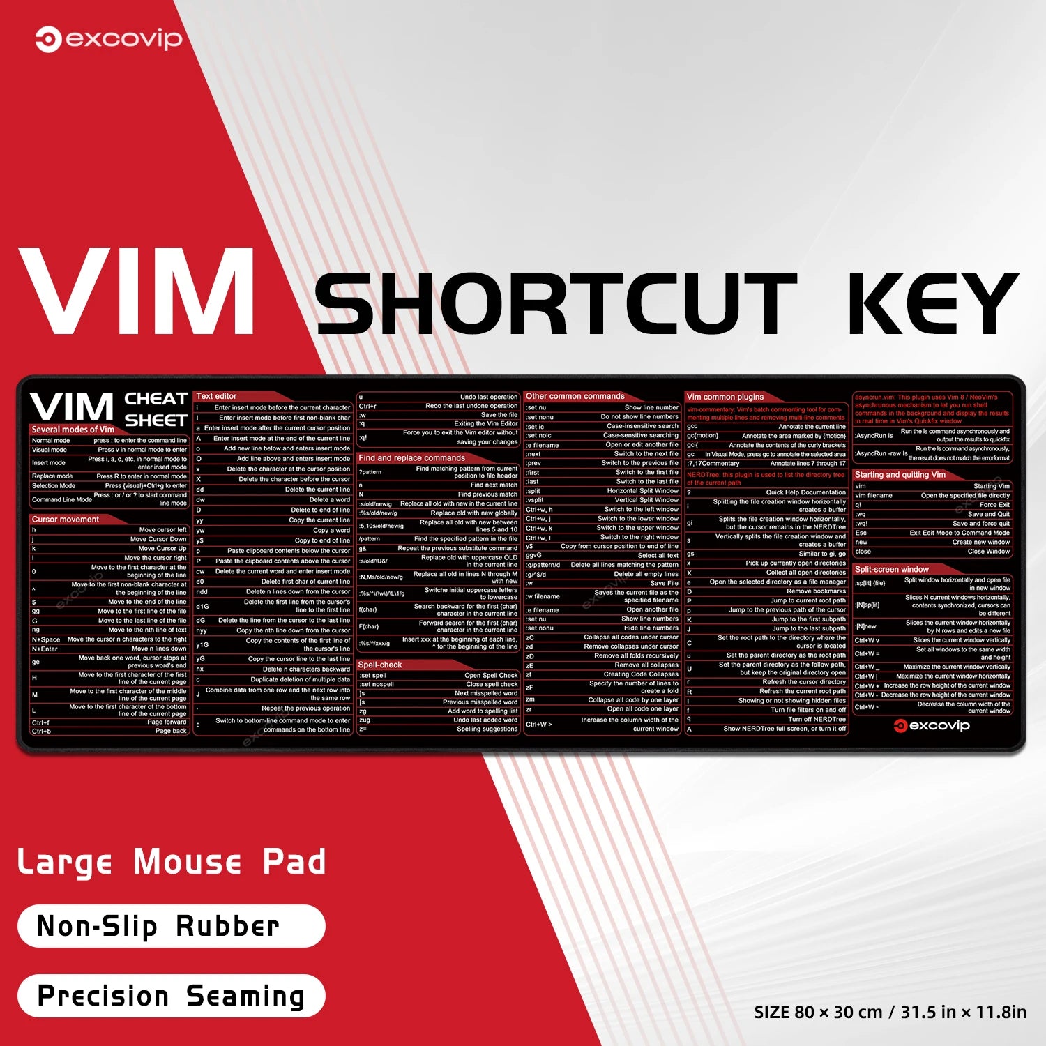 EXCO Non-Slip VIM Cheat Sheet Desk Mat & Gaming Pad