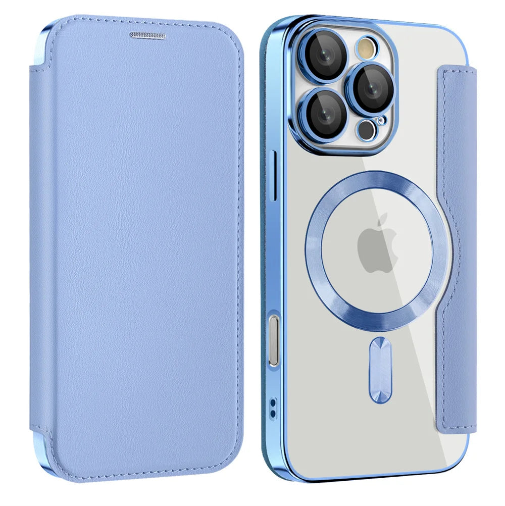 Transparent Magnetic Phone Case and Flip Leather Wallet for iPhone