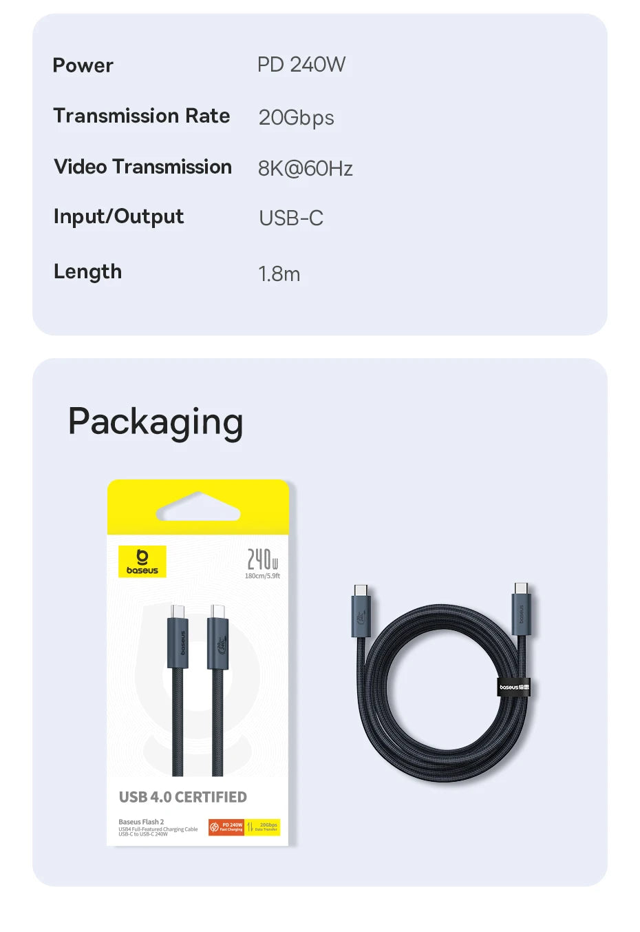 BASEUS Flash Series 240W Type-C to Type-C Charging and Data Cable