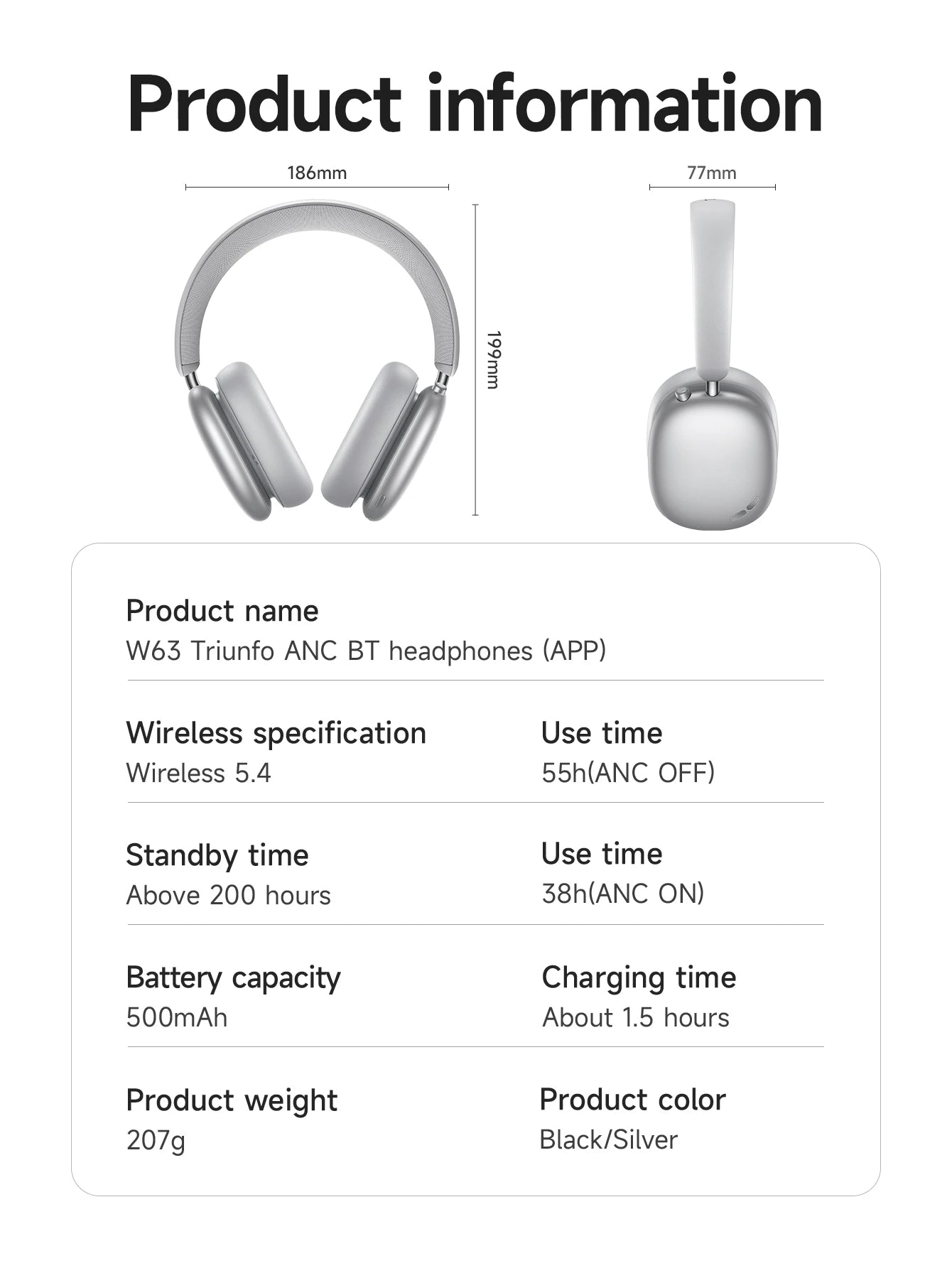 HOCO W63 Noise Cancelling Bluetooth Wireless Headphones