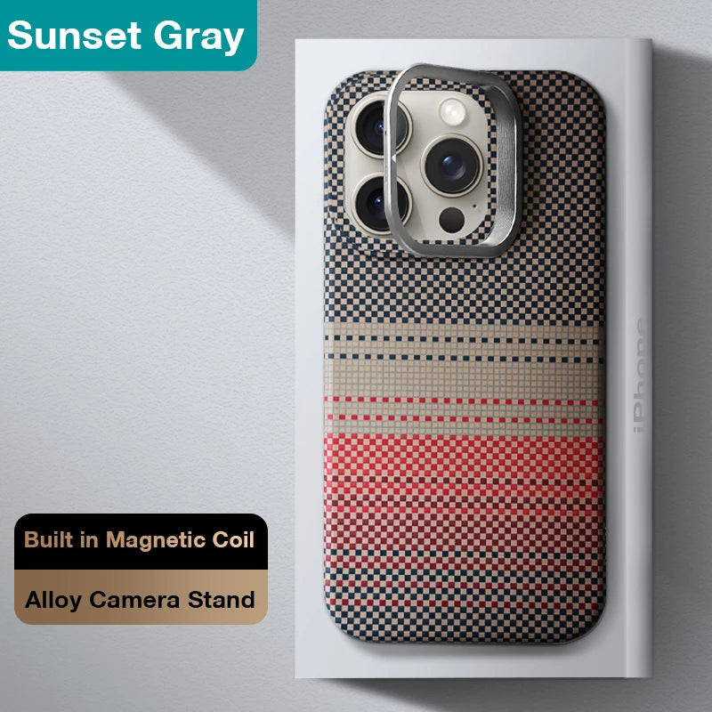 Carbon Fibre Textured MagSafe Case for iPhone with Stand
