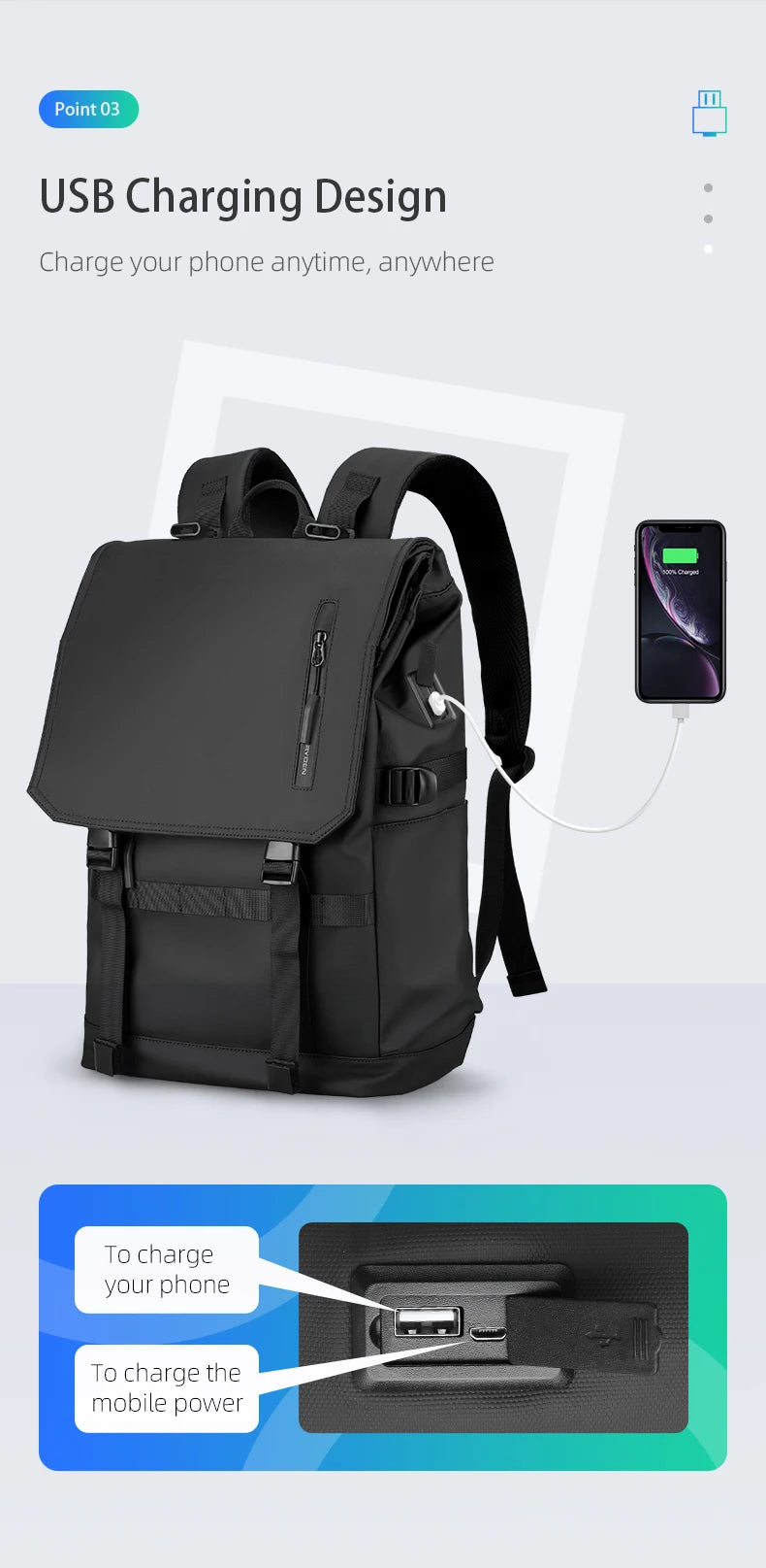 MARK RYDEN MR5748 Business Travel Backpack with USB Charging Port
