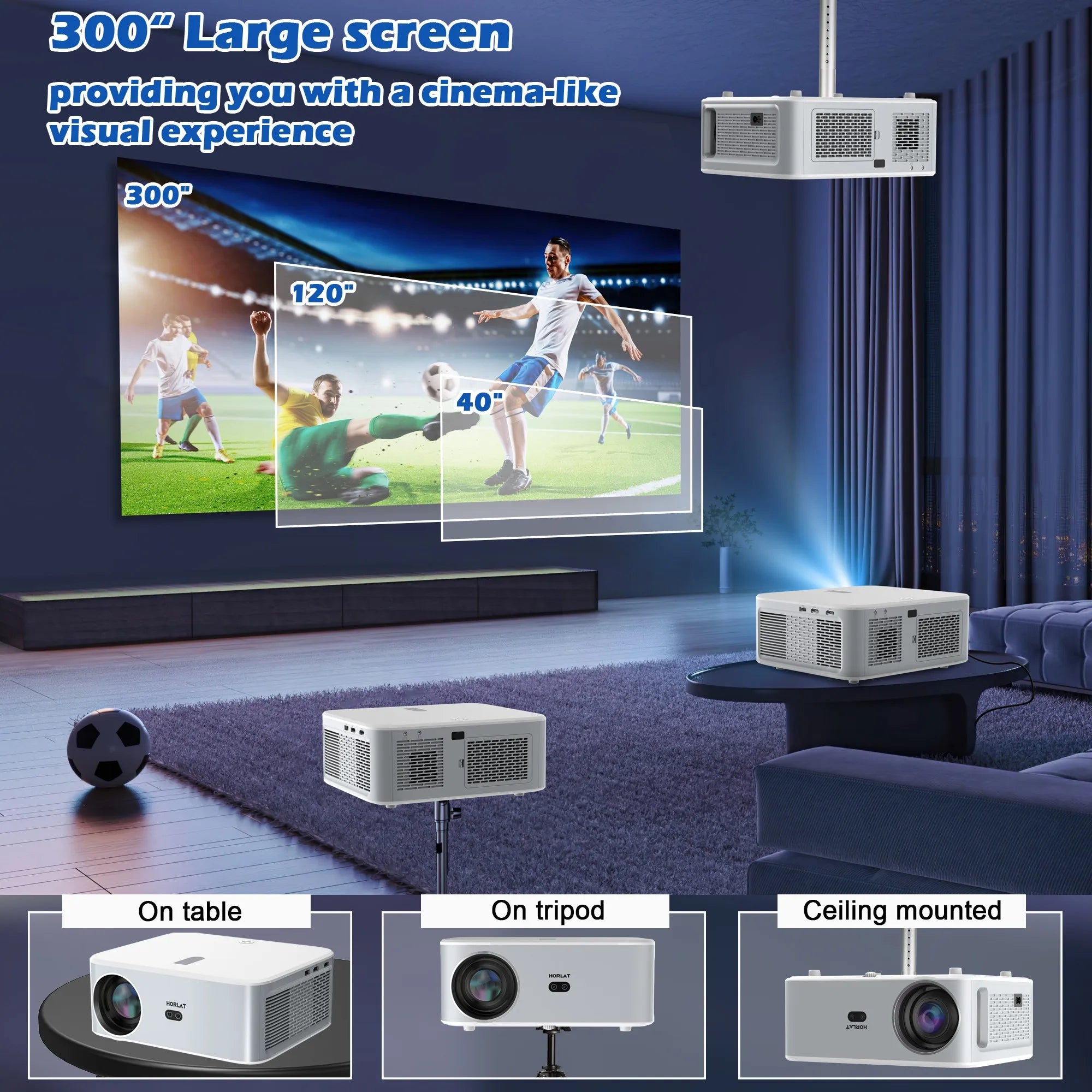 HORLAT 30000 Lumens 4K Smart Home Cinema Projector