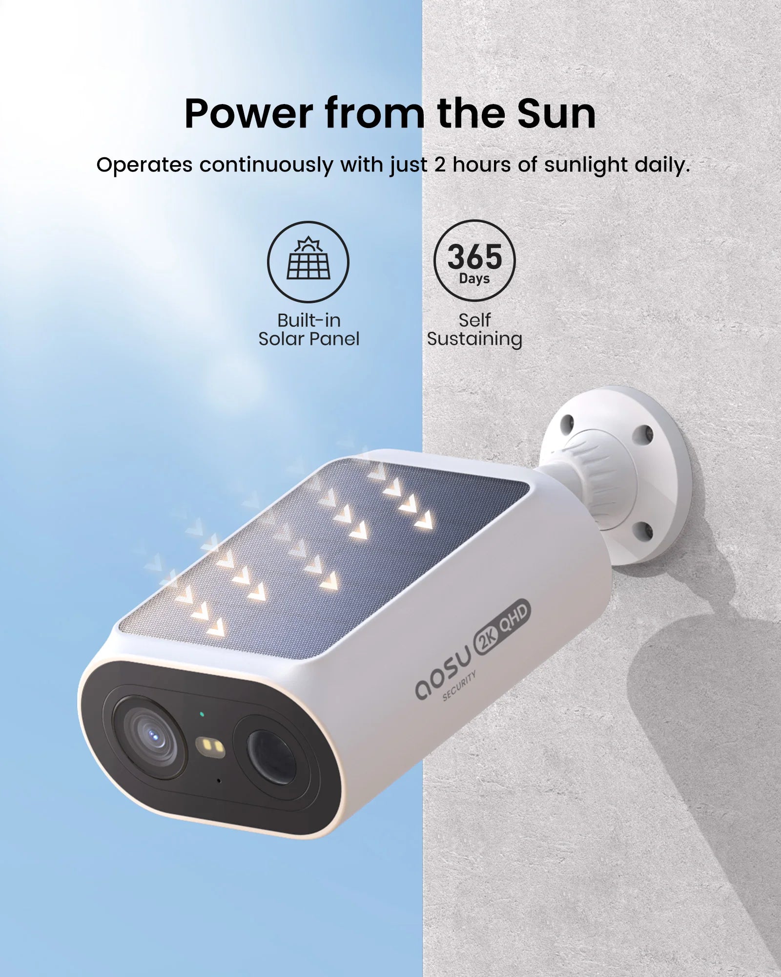 AOSU 3MP Solar Powered Wireless Home Security Camera Kit - 4pk
