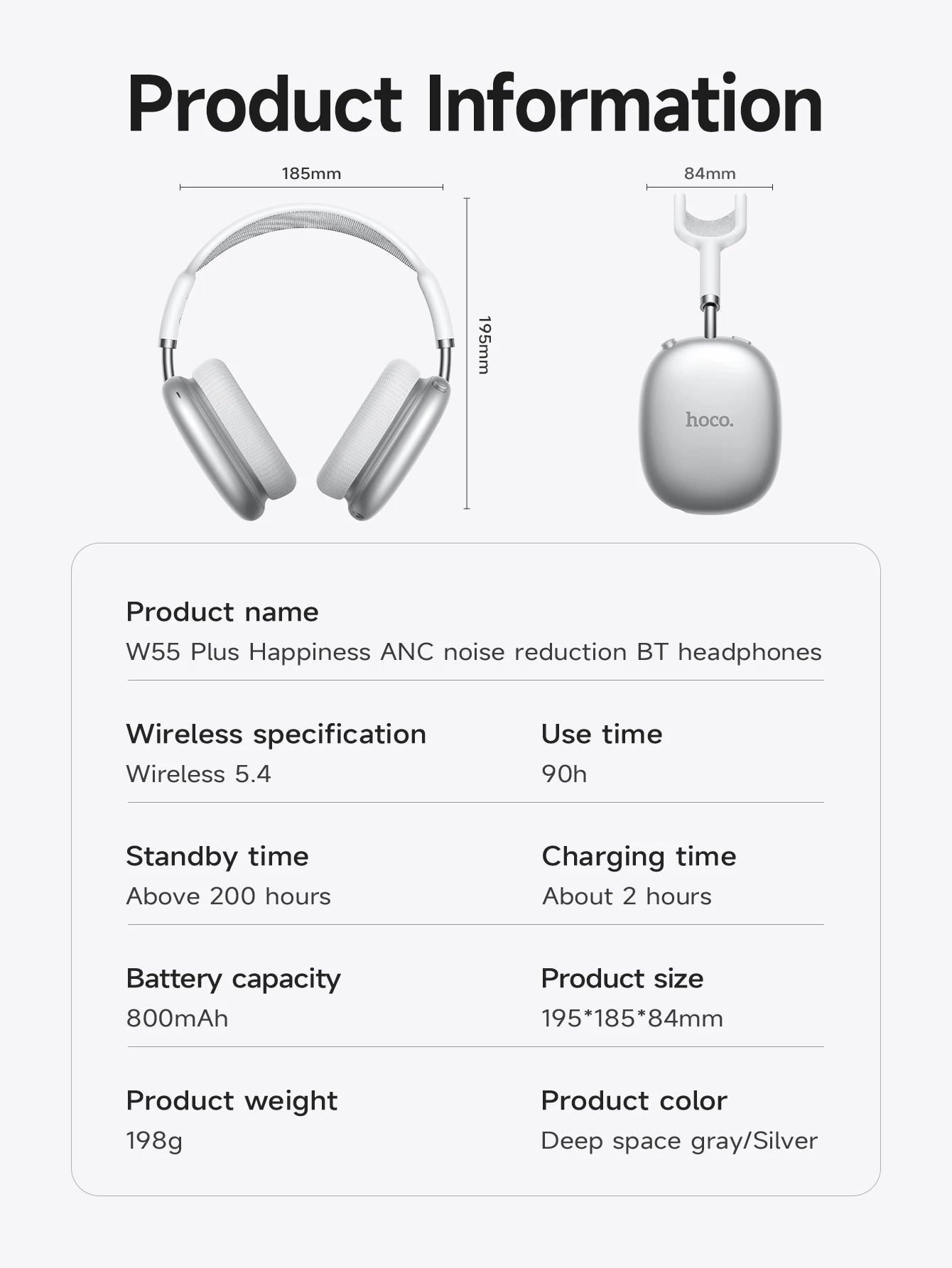 HOCO W55 Plus Noise Cancelling Bluetooth Wireless Headphones