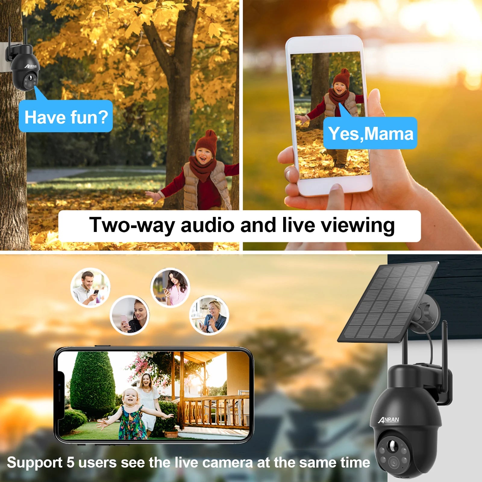 ANRAN 3MP Solar Powered WiFi Smart Home Security Camera