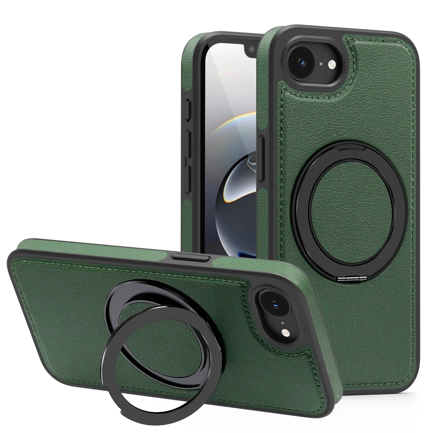 Leather MagSafe Shockproof Case for iPhone with Rotating Stand