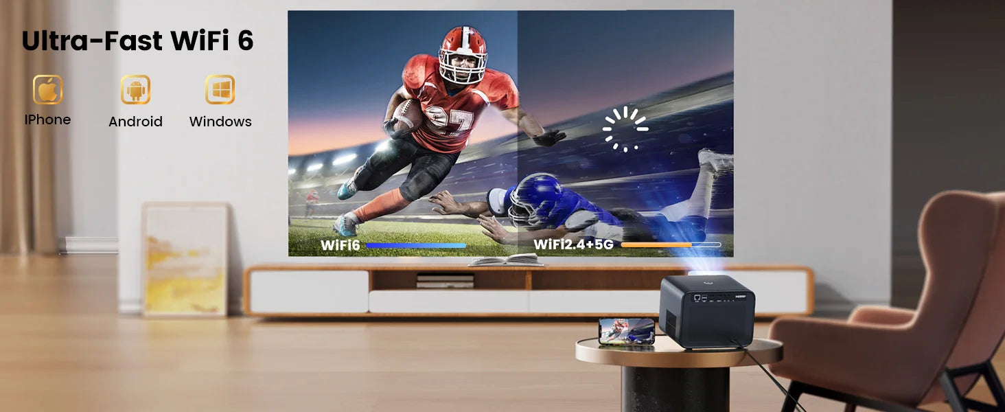 WiMius 30000 Lumens 4k Portable Bluetooth Home Cinema Projector