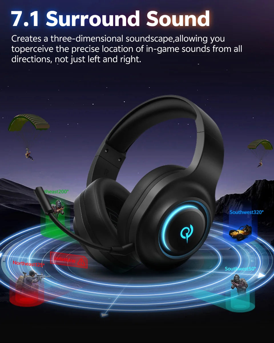 QCY Heroad V200 RGB Bluetooth Wireless Gaming Headphones