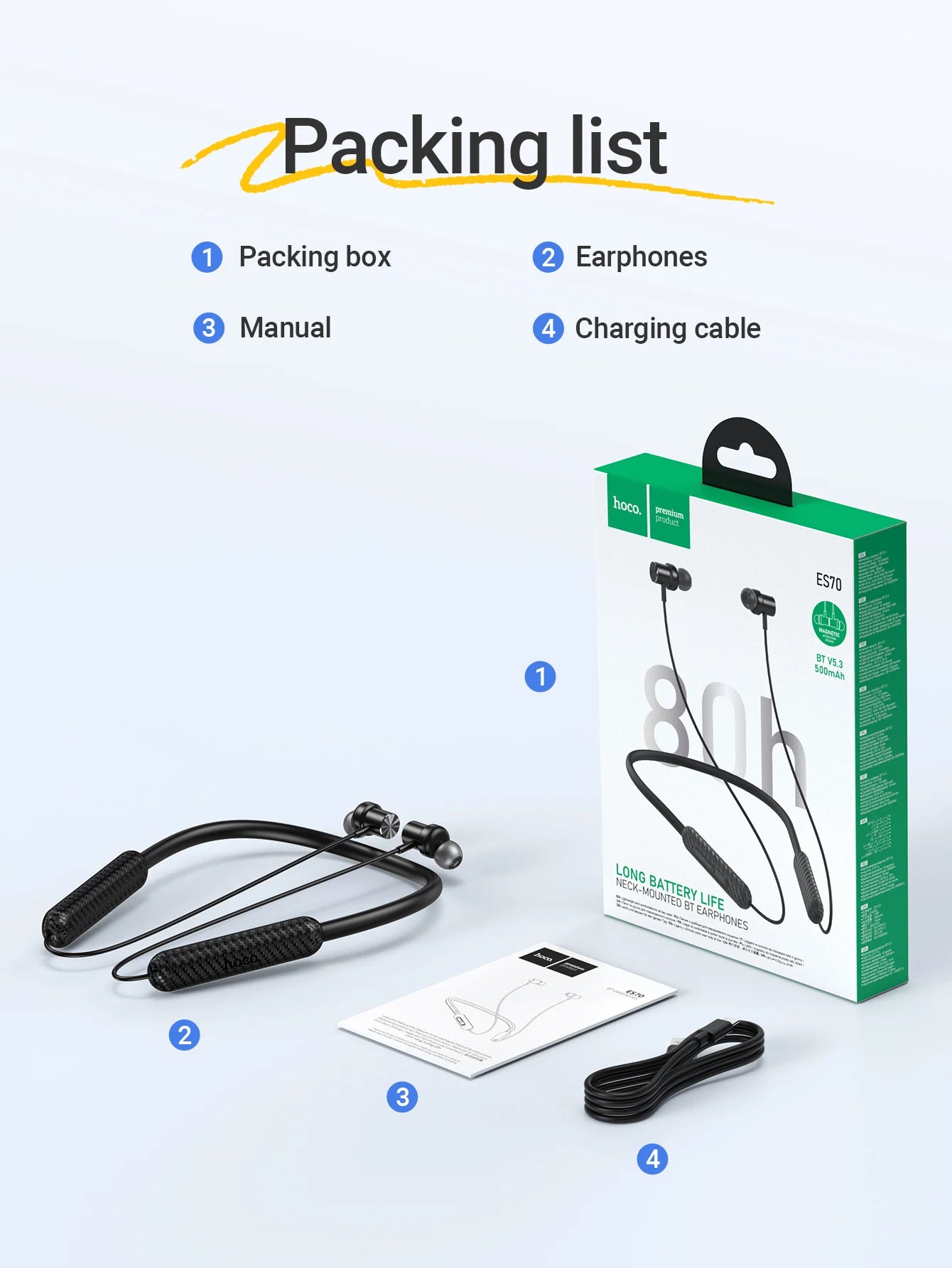 HOCO ES70 Neckband Bluetooth Wireless Earbuds