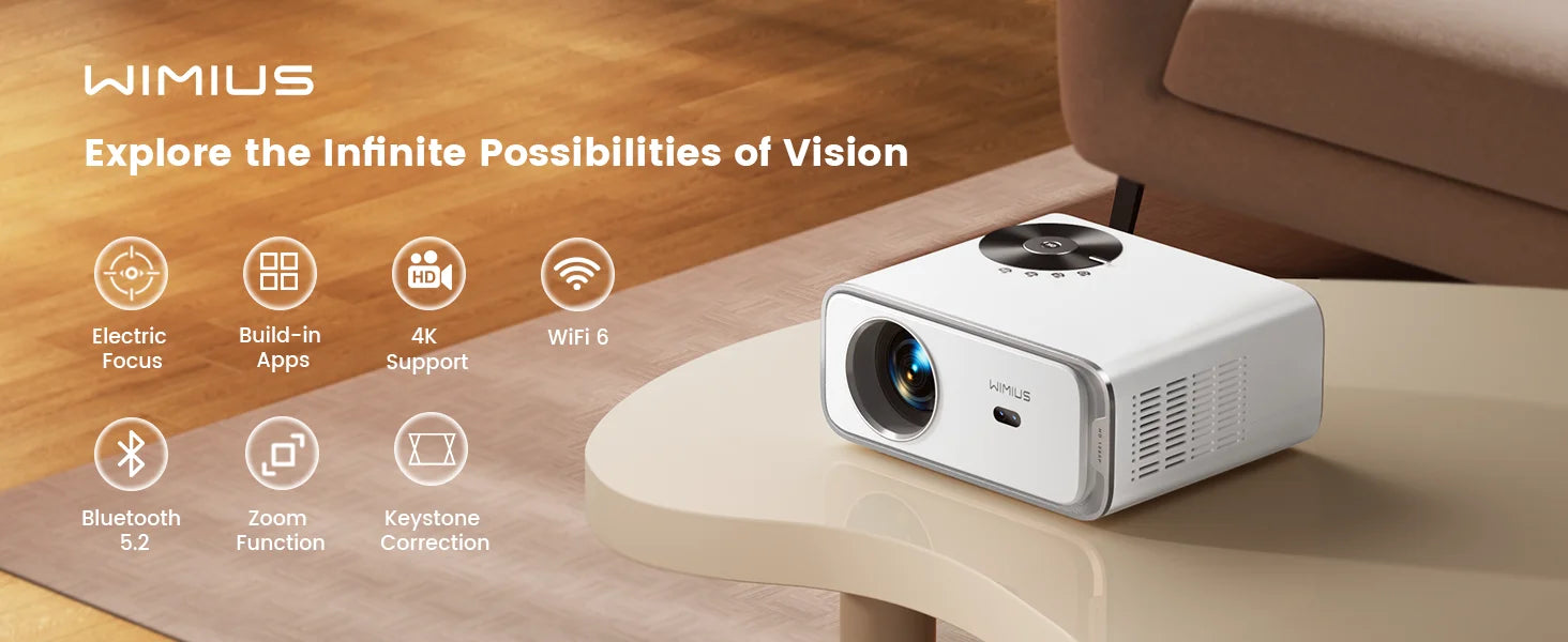 WiMius 28000 Lumens 4k Portable Bluetooth Home Cinema Projector