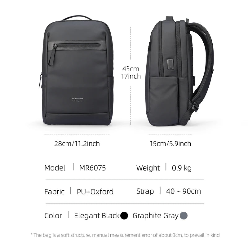 MARK RYDEN MR6075 Business Travel Backpack with USB Charging Port