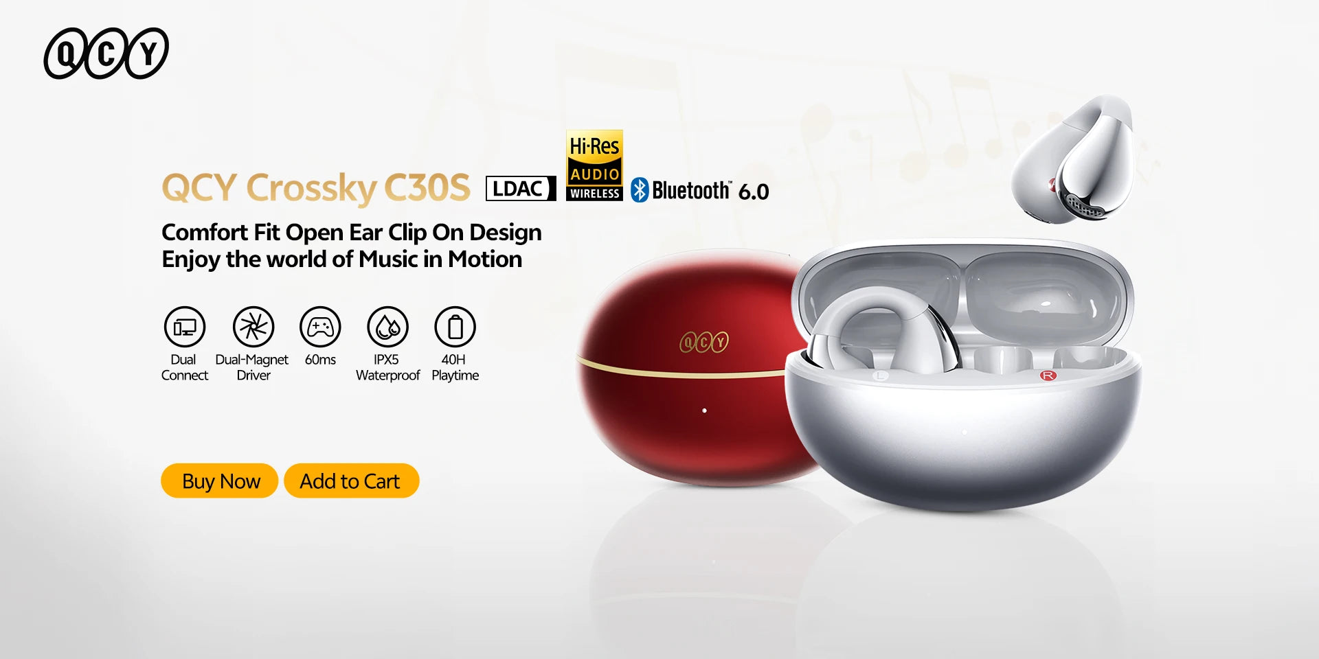 QCY Crossky C30S Clip-on Open Ear Wireless Bluetooth Earbuds