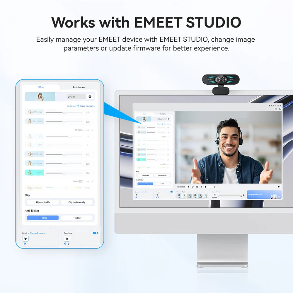 EMEET C60E 4K Dual Streaming Webcam with Tripod