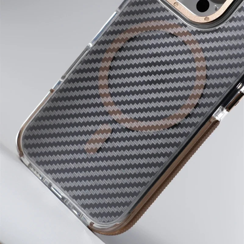 Carbon Fibre Texture MagSafe Shockproof Case for iPhone