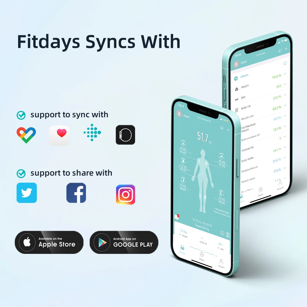 FITDAYS FI2211WB Bluetooth Smart Body Scales - Blue