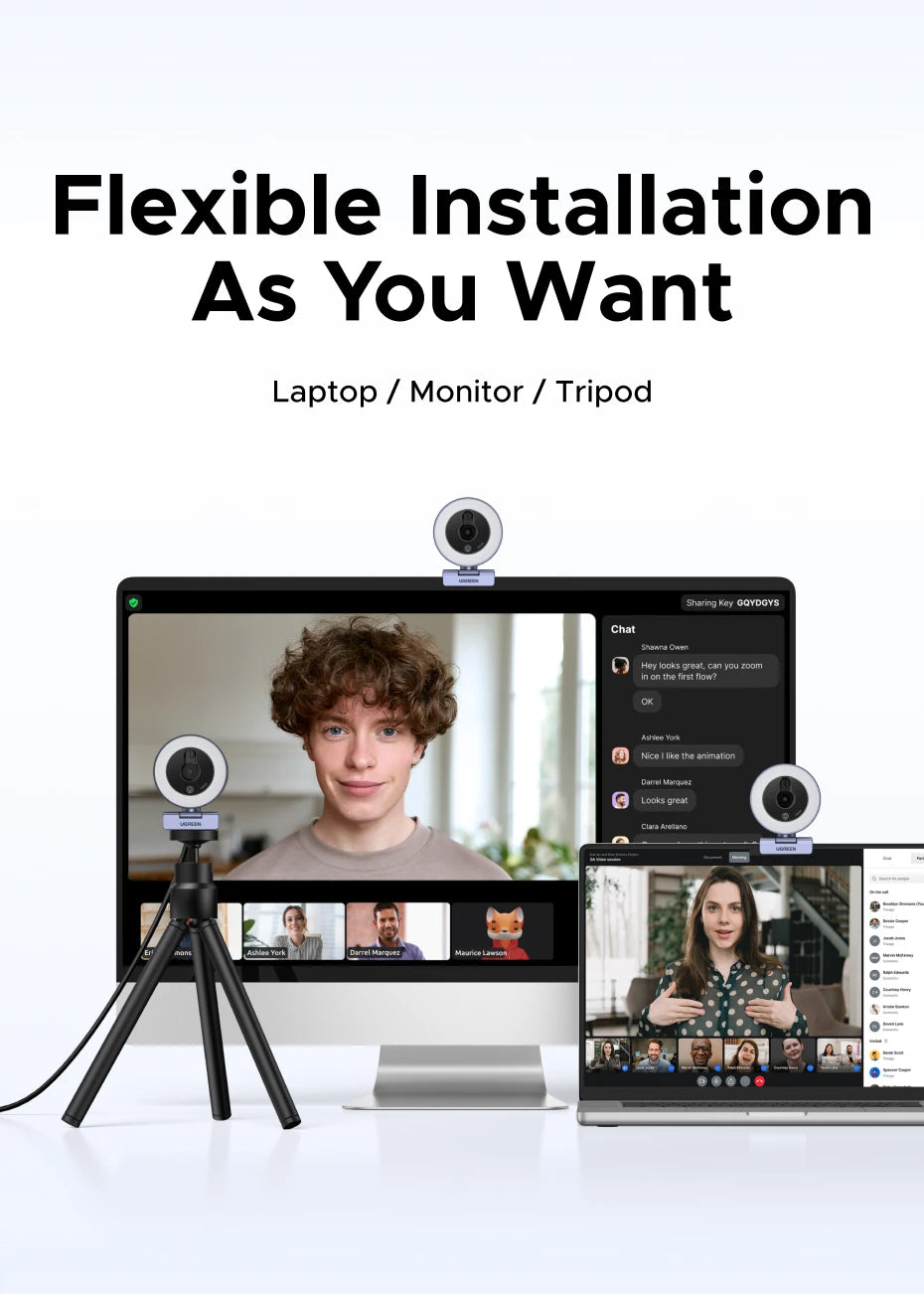 UGREEN 2K Ultra HD Streaming Webcam with Built-In Light