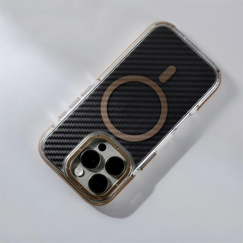 Carbon Fibre Texture MagSafe Shockproof Case for iPhone