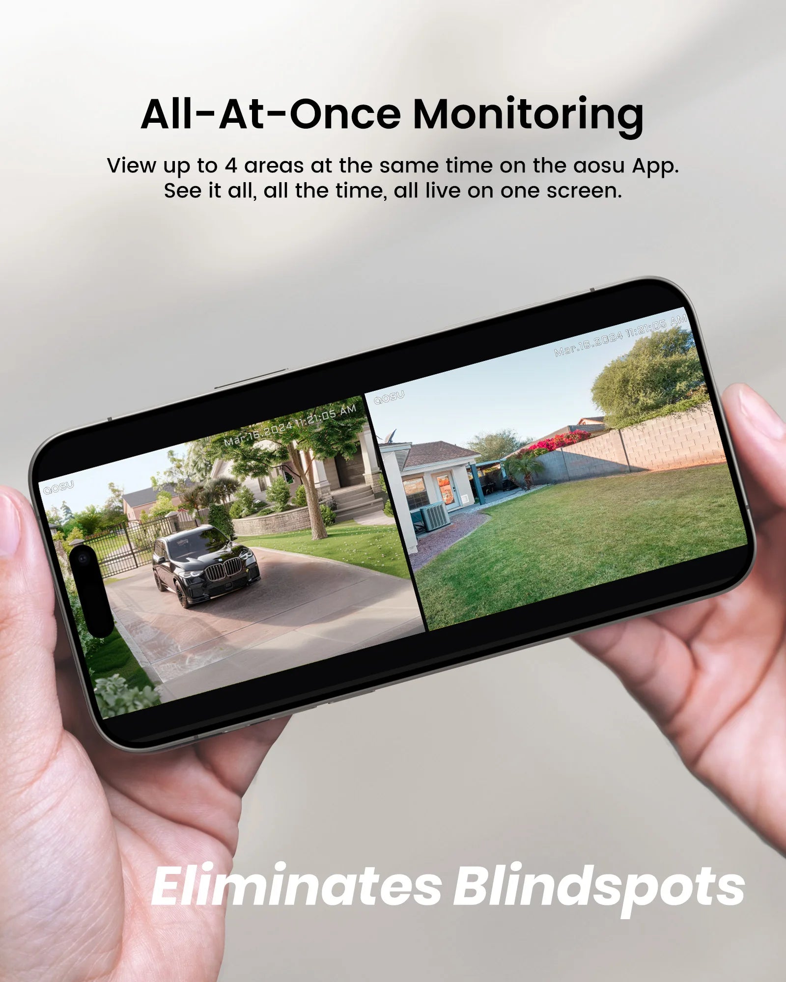 AOSU 3MP Solar Powered Wireless Home Security Camera Kit - 4pk