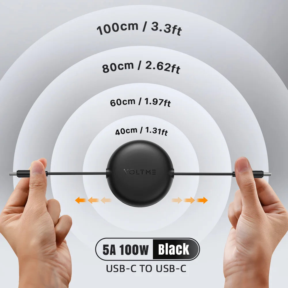 VOLTME 100W Retractable Type-C to Type-C Charging and Data Cable