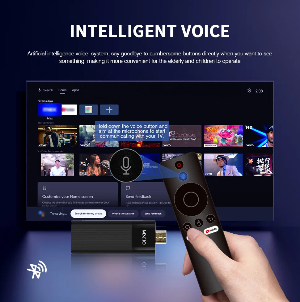 MX10 F3 Pro 4K Android TV Stick with Google Assistant