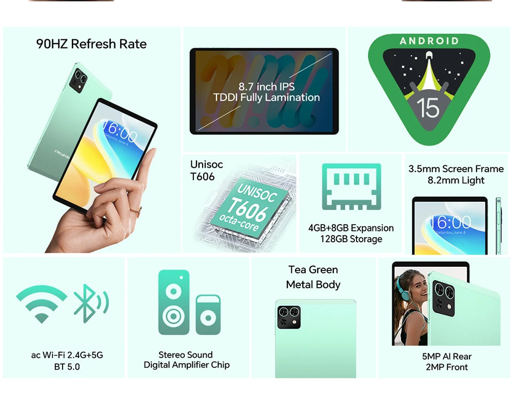 TECLAST M50 Mini 8.7" WiFi Android Tablet - 128GB, Green