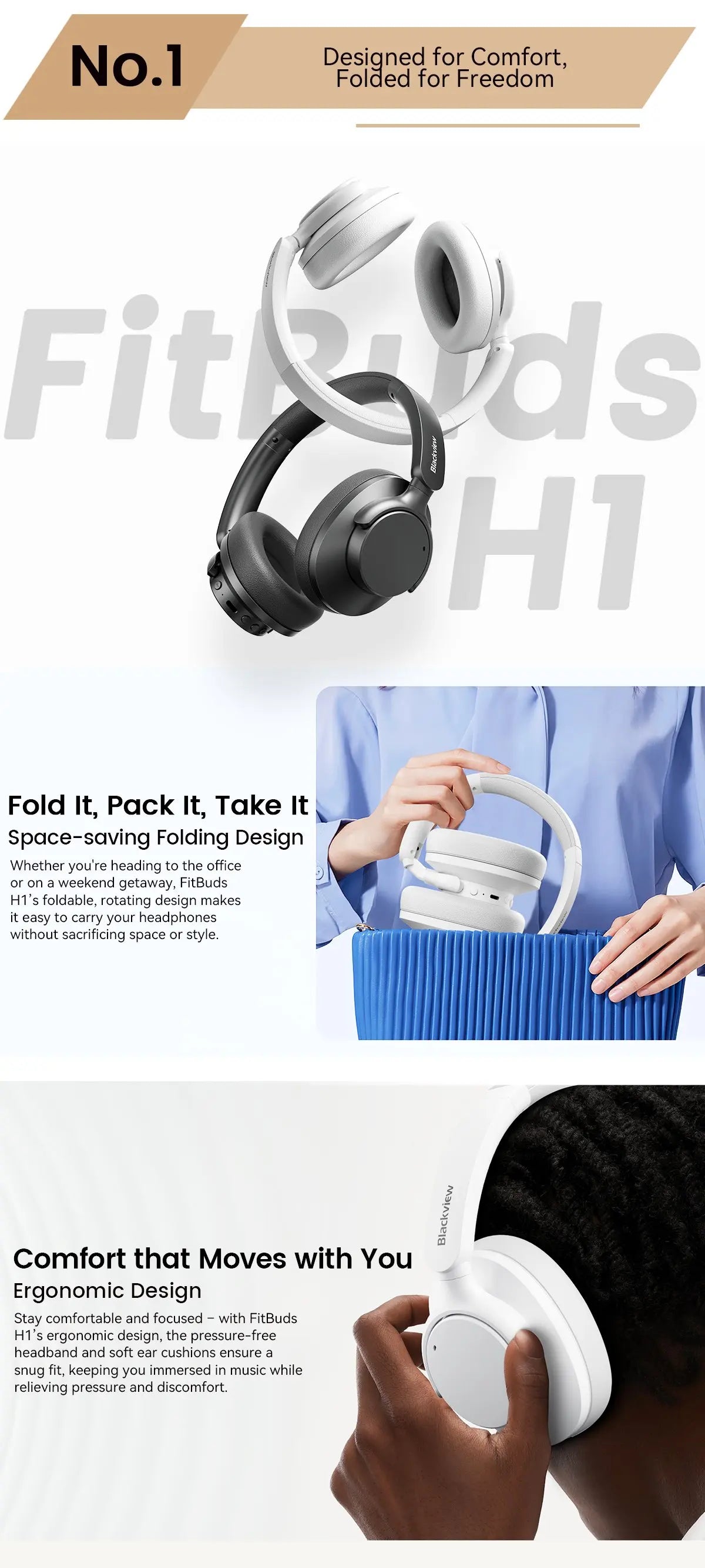 BLACKVIEW FitBuds H1 Hybrid ANC Bluetooth Wireless Headphones