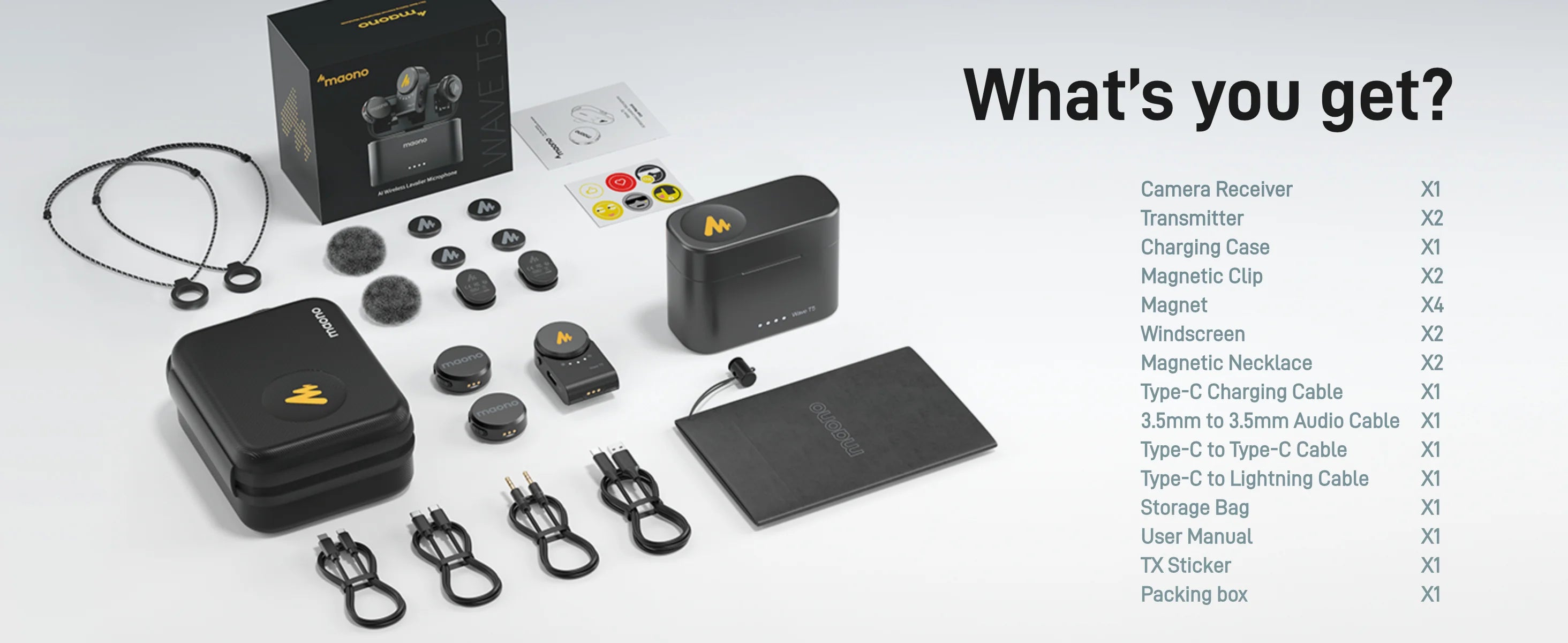 MAONO Wave T5 Mini Wireless Microphone with Voice Filters