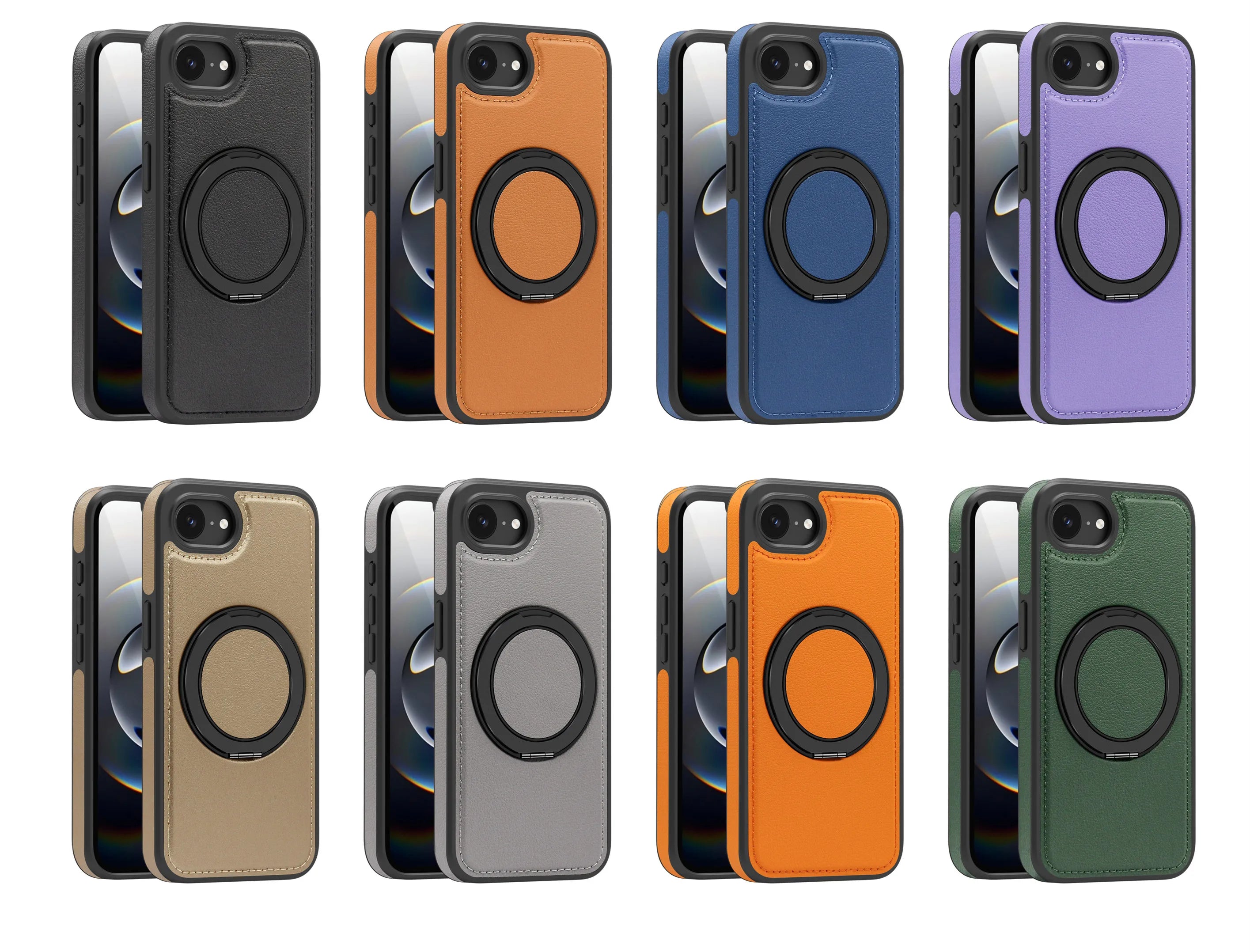 Leather MagSafe Shockproof Case for iPhone with Rotating Stand