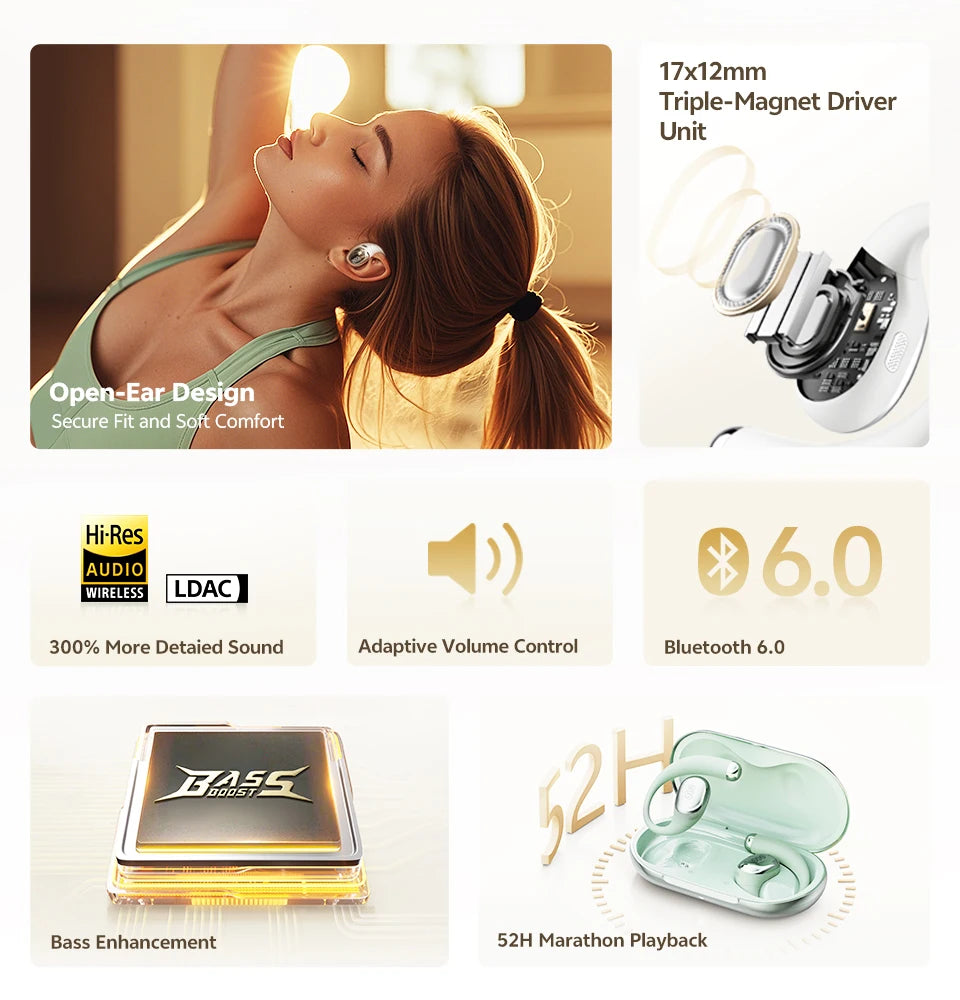 QCY Crossky R70 Open Ear Wireless Bluetooth Earbuds