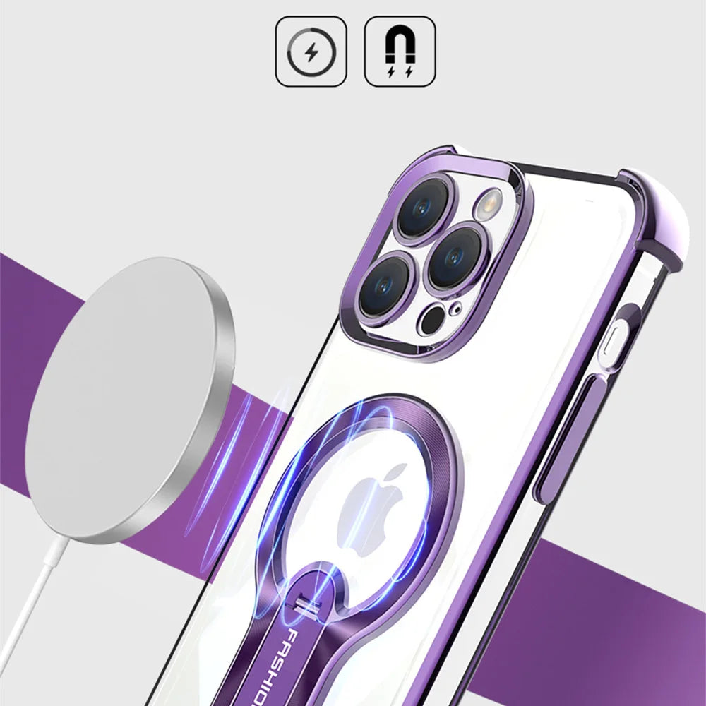 Transparent MagSafe Armor Case for iPhone with Stand